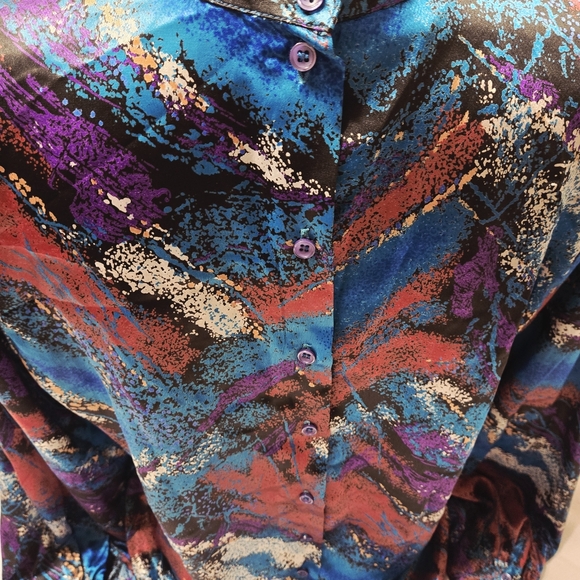 Vintage Michelle Stuart Sz M Magenta Paisley Cottagecore Blouse Retro Satin Feel - Picture 7 of 11